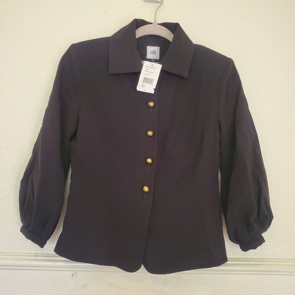 Cabi Abbott Jacket Black Puff Sleeve Gold Button Blazer Style 3027 New 2